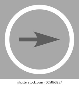 Arrow Axis X vector icon. This rounded flat symbol is drawn with dark gray and white colors on a silver background.