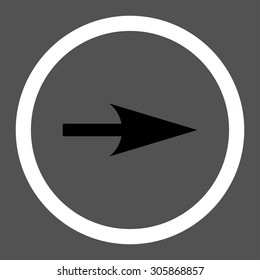 Arrow Axis X vector icon. This rounded flat symbol is drawn with black and white colors on a gray background.