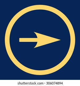 Arrow Axis X vector icon. This rounded flat symbol is drawn with yellow color on a blue background.