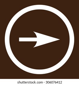 Arrow Axis X vector icon. This rounded flat symbol is drawn with white color on a brown background.