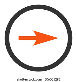 Arrow Axis X vector icon. This rounded flat symbol is drawn with orange and gray colors on a white background.