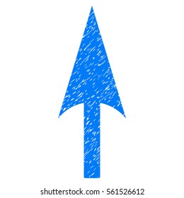 Arrow Axis Y grainy textured icon for overlay watermark stamps. Flat symbol with dirty texture. Dotted vector blue ink rubber seal stamp with grunge design on a white background.