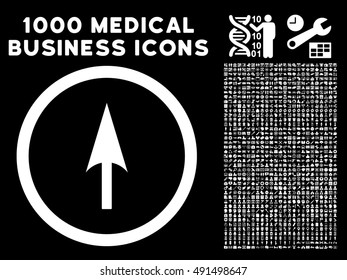 Arrow Axis Y icon with 1000 medical commerce white vector design elements. Collection style is flat symbols, black background.