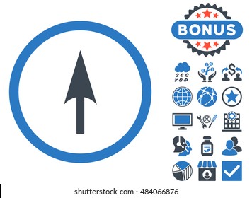 Arrow Axis Y icon with bonus design elements. Vector illustration style is flat iconic bicolor symbols, smooth blue colors, white background.