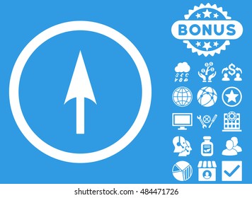 Arrow Axis Y icon with bonus elements. Vector illustration style is flat iconic symbols, white color, blue background.