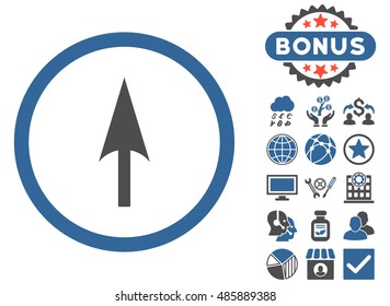 Arrow Axis Y icon with bonus pictogram. Vector illustration style is flat iconic bicolor symbols, cobalt and gray colors, white background.