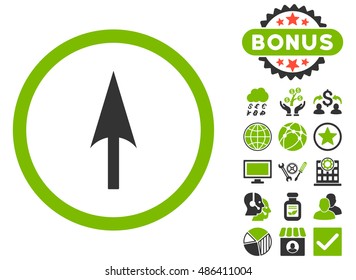 Arrow Axis Y icon with bonus design elements. Vector illustration style is flat iconic bicolor symbols, eco green and gray colors, white background.