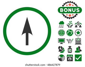 Arrow Axis Y icon with bonus symbols. Vector illustration style is flat iconic bicolor symbols, green and gray colors, white background.