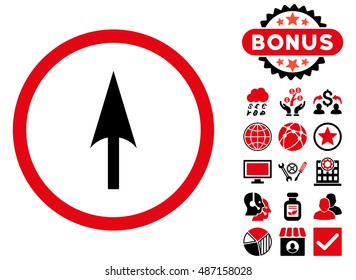Arrow Axis Y icon with bonus elements. Vector illustration style is flat iconic bicolor symbols, intensive red and black colors, white background.