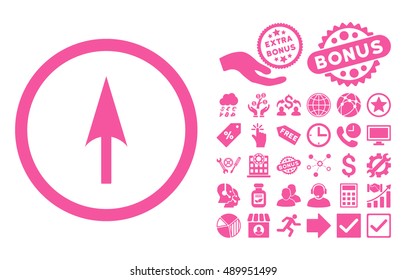Arrow Axis Y icon with bonus pictures. Vector illustration style is flat iconic symbols, pink color, white background.