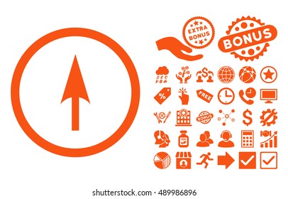 Arrow Axis Y icon with bonus images. Vector illustration style is flat iconic symbols, orange color, white background.