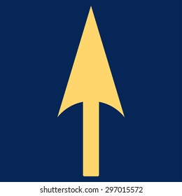 Arrow Axis Y icon from Primitive Set. This isolated flat symbol is drawn with yellow color on a blue background, angles are rounded.