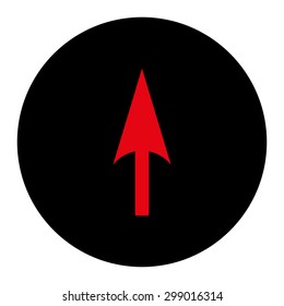 Arrow Axis Y icon from Primitive Round Buttons OverColor Set. This round flat button is drawn with intensive red and black colors on a white background.