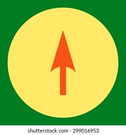 Arrow Axis Y icon from Primitive Round Buttons OverColor Set. This round flat button is drawn with orange and yellow colors on a green background.