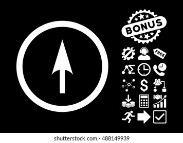 Arrow Axis Y pictograph with bonus design elements. Vector illustration style is flat iconic symbols, white color, black background.