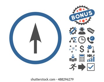 Arrow Axis Y pictograph with bonus pictogram. Vector illustration style is flat iconic bicolor symbols, cobalt and gray colors, white background.