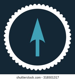 Arrow Axis Y round stamp icon. This flat vector symbol is drawn with blue and white colors on a dark blue background.