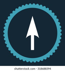 Arrow Axis Y round stamp icon. This flat vector symbol is drawn with blue and white colors on a dark blue background.