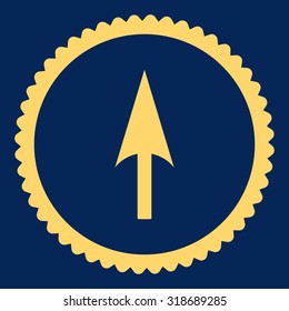Arrow Axis Y round stamp icon. This flat vector symbol is drawn with yellow color on a blue background.