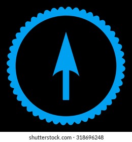 Arrow Axis Y round stamp icon. This flat vector symbol is drawn with blue color on a black background.