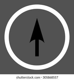 Arrow Axis Y vector icon. This rounded flat symbol is drawn with black and white colors on a gray background.