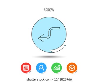 Arrow back icon. Previous sign. Left direction symbol. Calendar, User and Business Chart, Download arrow icons. Speech bubbles with flat signs. Vector