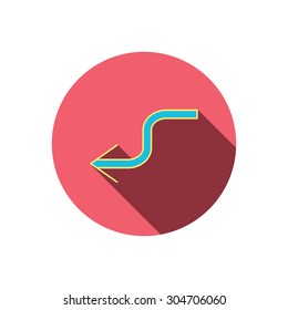 Arrow back icon. Previous sign. Left direction symbol. Red flat circle button. Linear icon with shadow. Vector