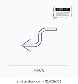 Arrow back icon. Previous sign. Left direction symbol. Linear outline icon. Speech bubble of dotted line. Vector