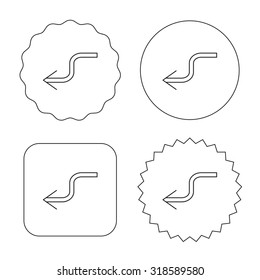 Arrow back icon. Previous sign. Left direction symbol. Flat circle, star and emblem buttons. Labels design. Vector