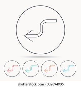 Arrow back icon. Previous sign. Left direction symbol. Linear circle icons.