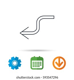 Arrow back icon. Previous sign. Left direction symbol. Calendar, cogwheel and download arrow signs. Colored flat web icons. Vector