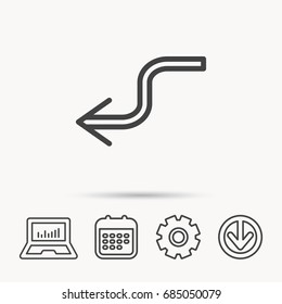Arrow back icon. Previous sign. Left direction symbol. Notebook, Calendar and Cogwheel signs. Download arrow web icon. Vector