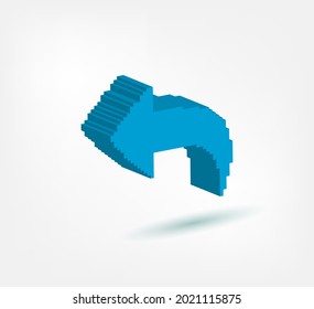 símbolo de píxel de flecha hacia atrás símbolo vector logo aislado 3d