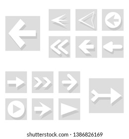 Arrow back and right icon set isolated on white background. Trendy collection of different arrow icons in flat style for web site, app and ui. White arrows right and left template. Vector illustration