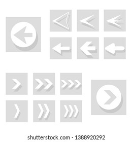 Arrow back and right icon set isolated on white background. Trendy collection of different arrow icons in flat style for web site, app and ui. White arrows right and left template. Vector illustration