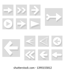 Arrow back and right icon set isolated on white background. Trendy collection of different arrow icons in flat style for web site, app and ui. White arrows right and left template. Vector illustration