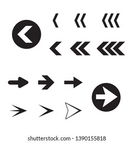Arrow back and right icon set isolated on white background. Trendy collection of different arrow icons in flat style for web site, app and ui. Black arrows right and left template. Vector illustration