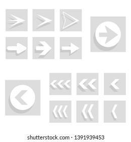 Arrow back and right icon set isolated on white background. Trendy collection of different arrow icons in flat style for web site, app and ui. White arrows right and left template. Vector illustration