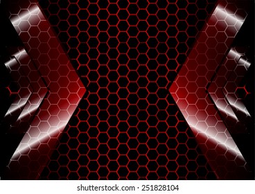 Arrow backdrop with hexagon grid red color  background