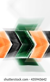 Arrow background. Vector web brochure, internet flyer, wallpaper or cover poster design. Geometric style, colorful realistic glossy arrow shapes with copyspace. Directional idea banner
