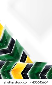 Arrow background. Vector web brochure, internet flyer, wallpaper or cover poster design. Geometric style, colorful realistic glossy arrow shapes with copyspace. Directional idea banner