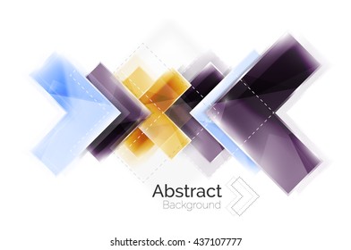 Arrow background. Vector web brochure, internet flyer, wallpaper or cover poster design. Geometric style, colorful realistic glossy arrow shapes with copyspace. Directional idea banner