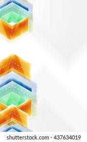 Arrow background. Vector web brochure, internet flyer, wallpaper or cover poster design. Geometric style, colorful realistic glossy arrow shapes with copyspace. Directional idea banner