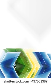 Arrow background. Vector web brochure, internet flyer, wallpaper or cover poster design. Geometric style, colorful realistic glossy arrow shapes with copyspace. Directional idea banner