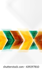 Arrow background. Vector web brochure, internet flyer, wallpaper or cover poster design. Geometric style, colorful realistic glossy arrow shapes with copyspace. Directional idea banner