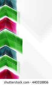 Arrow background. Vector web brochure, internet flyer, wallpaper or cover poster design. Geometric style, colorful realistic glossy arrow shapes with copyspace. Directional idea banner