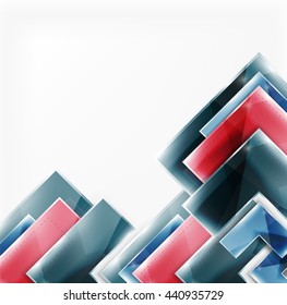 Arrow background. Vector web brochure, internet flyer, wallpaper or cover poster design. Geometric style, colorful realistic glossy arrow shapes with copyspace. Directional idea banner