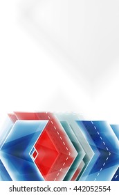 Arrow background. Vector web brochure, internet flyer, wallpaper or cover poster design. Geometric style, colorful realistic glossy arrow shapes with copyspace. Directional idea banner