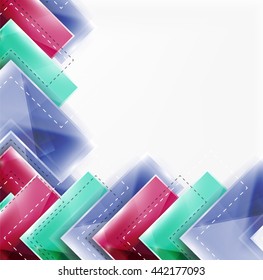 Arrow background. Vector web brochure, internet flyer, wallpaper or cover poster design. Geometric style, colorful realistic glossy arrow shapes with copyspace. Directional idea banner