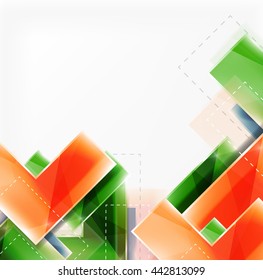 Fondo de flecha. Folleto de vectores web, volante de Internet, papel pintado o diseño de carteles de portada. Estilo geométrico, formas de flecha brillante realistas y coloridas con espacio de copia. Banner de idea direccional